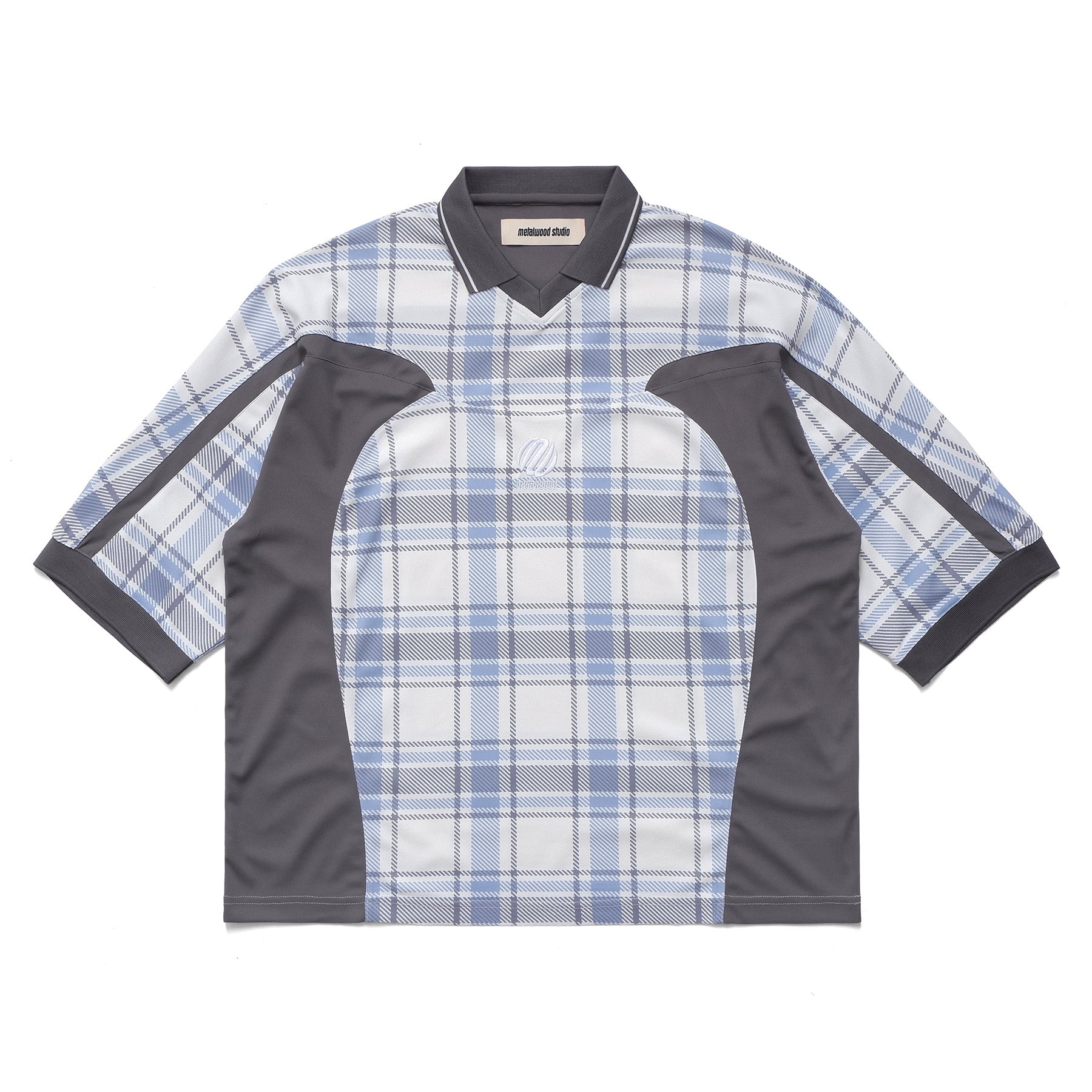 Metalwood Studio Paneled 3/4 Sleeve Polo Shirt Ice