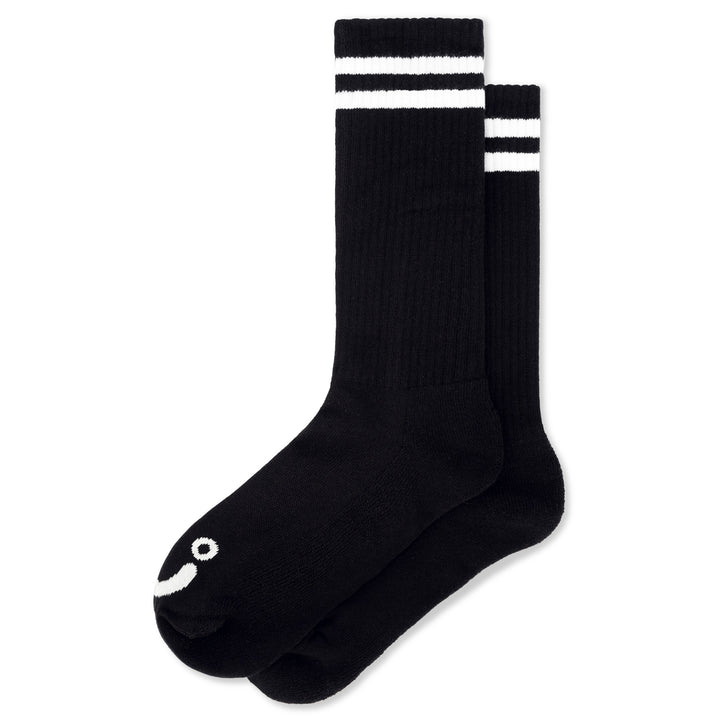 Polar Skate Co. Rib Socks Long Happy Sad Black