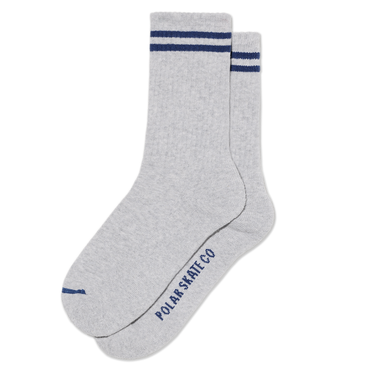 Polar Skate Co. Rib Socks 2 Stripes Heather Grey/Blue