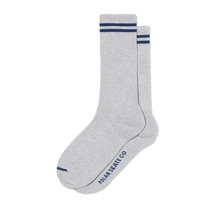 Polar Skate Co. Long Rib Socks 2 Stripes Heather Grey/Blue