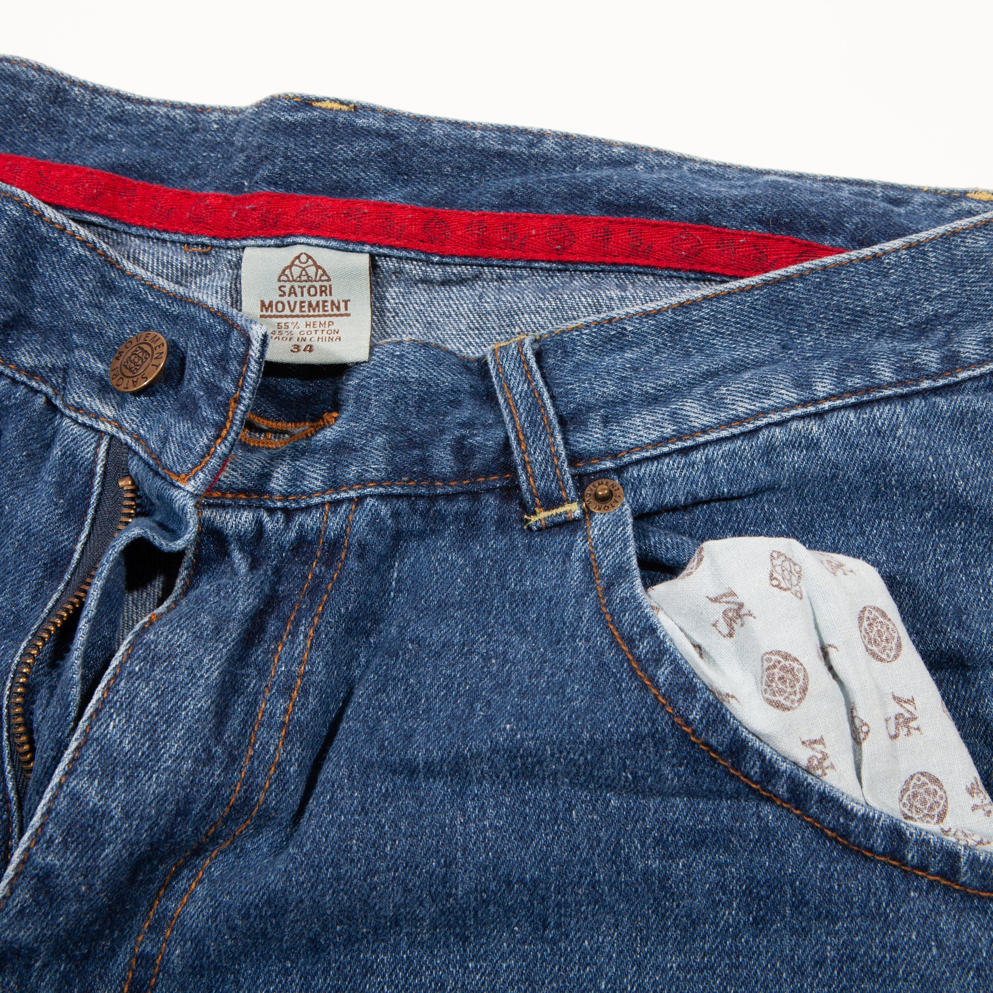 Overripe Satori Hemp Denim Jeans Mid Blue Rinse 34 (2004ish)