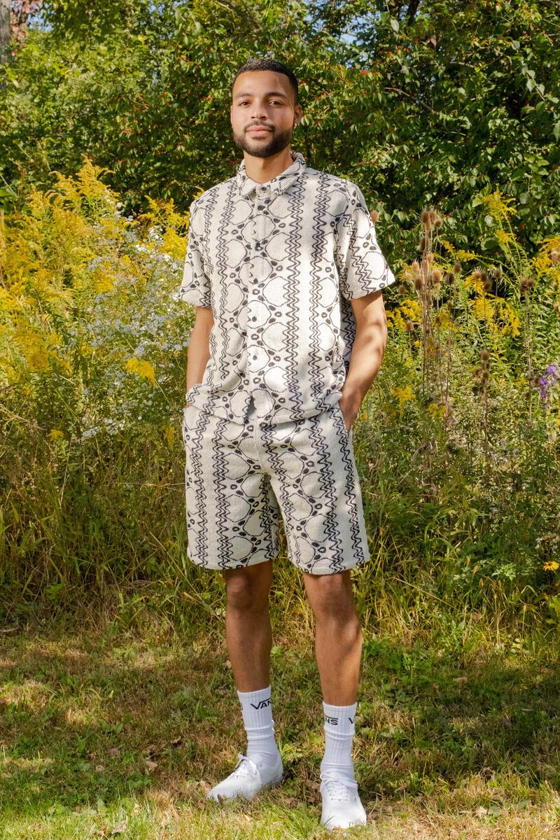 Quasi Loop Short Sleeve Button Up Shirt Taupe