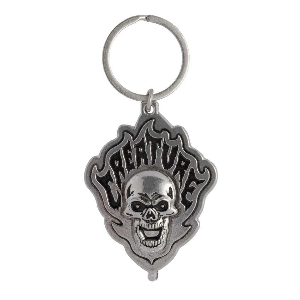 Creature Bonehead Flame Key Chain Antique Nickle