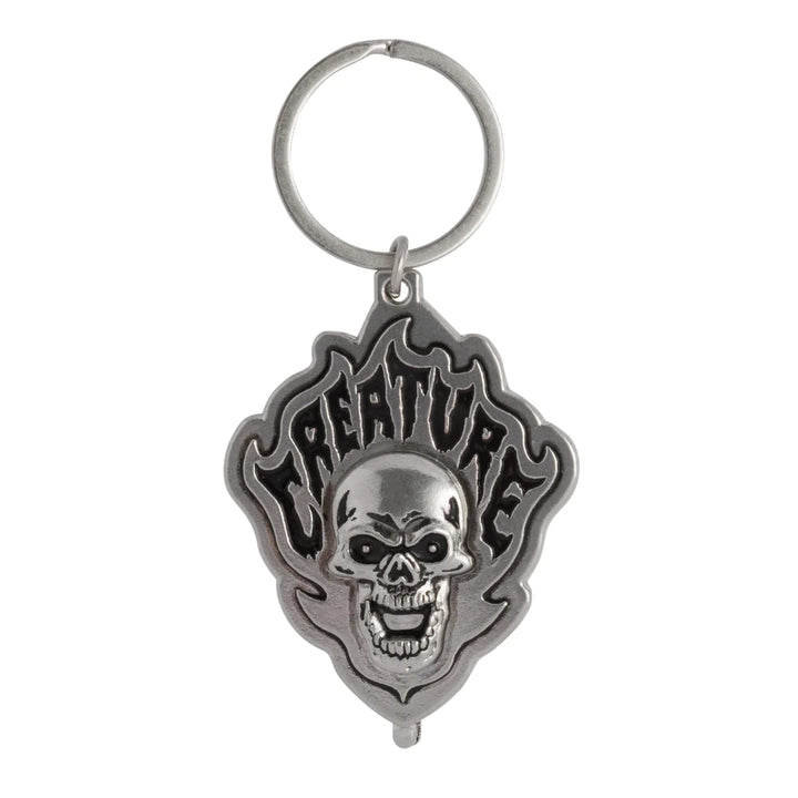 Creature Bonehead Flame Key Chain Antique Nickle