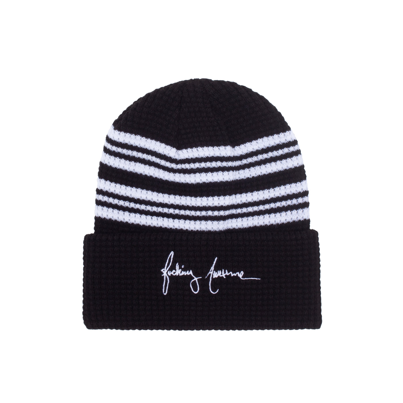 Fucking Awesome Cursive Waffle Cuff Beanie Black