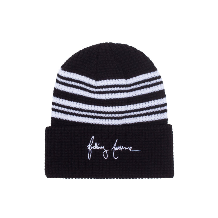 Fucking Awesome Cursive Waffle Cuff Beanie Black