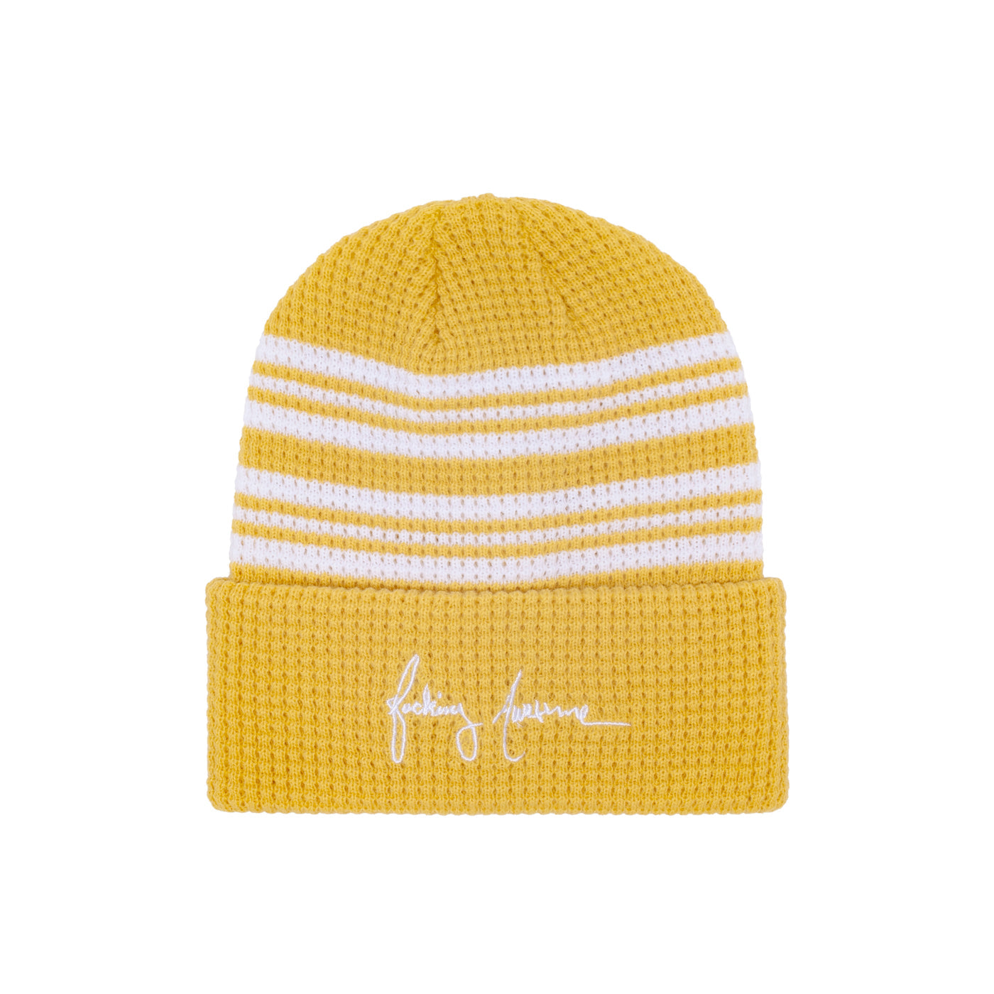Fucking Awesome Cursive Waffle Cuff Beanie Yellow