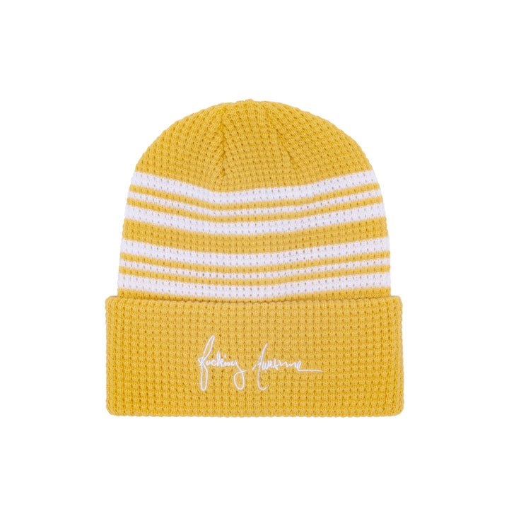 Fucking Awesome Cursive Waffle Cuff Beanie Yellow